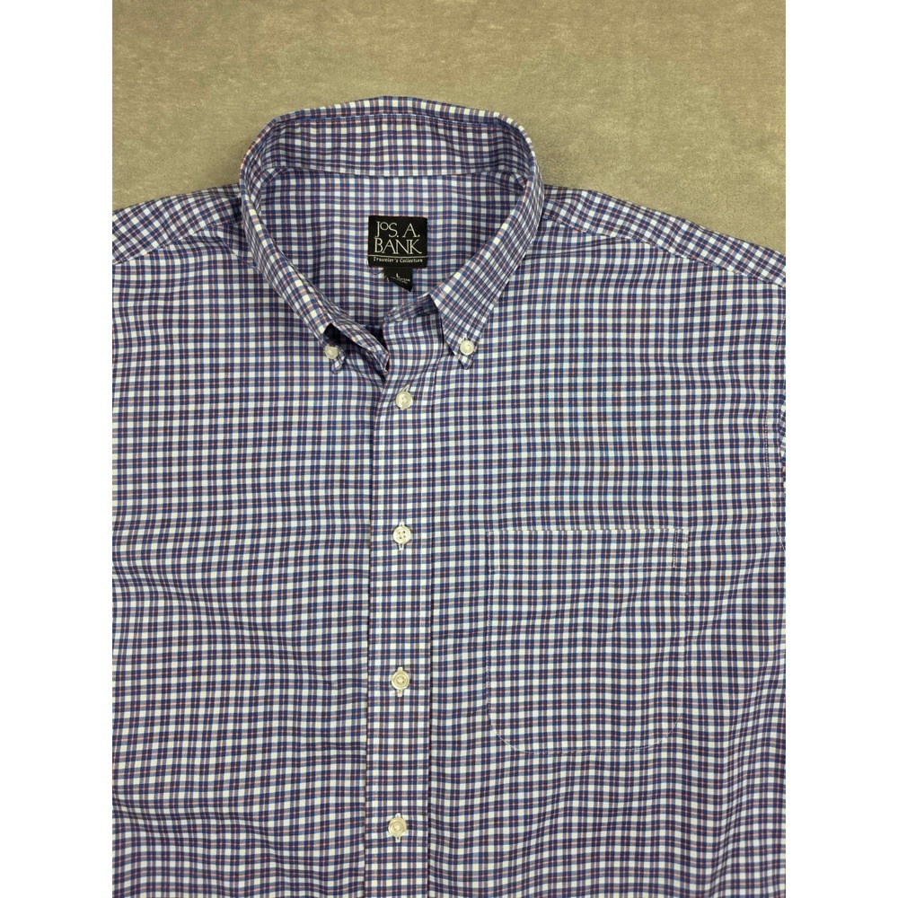 Jos. A. Bank Button Down Shirt Mens L Blue Plaid Traveler's Collection Cotton